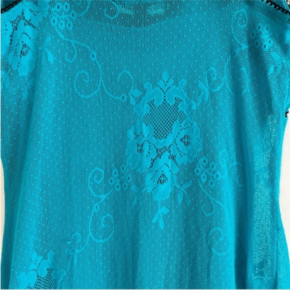 Betsey Johnson RARE Aqua Floral Dot Net Drop Waist Dress w/Slip Size Medium - Picture 10 of 10